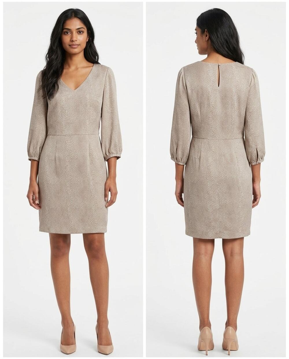 Banana Republic Beige 3/4 Sleeve Sheath Knee Length Dress Women Size 8